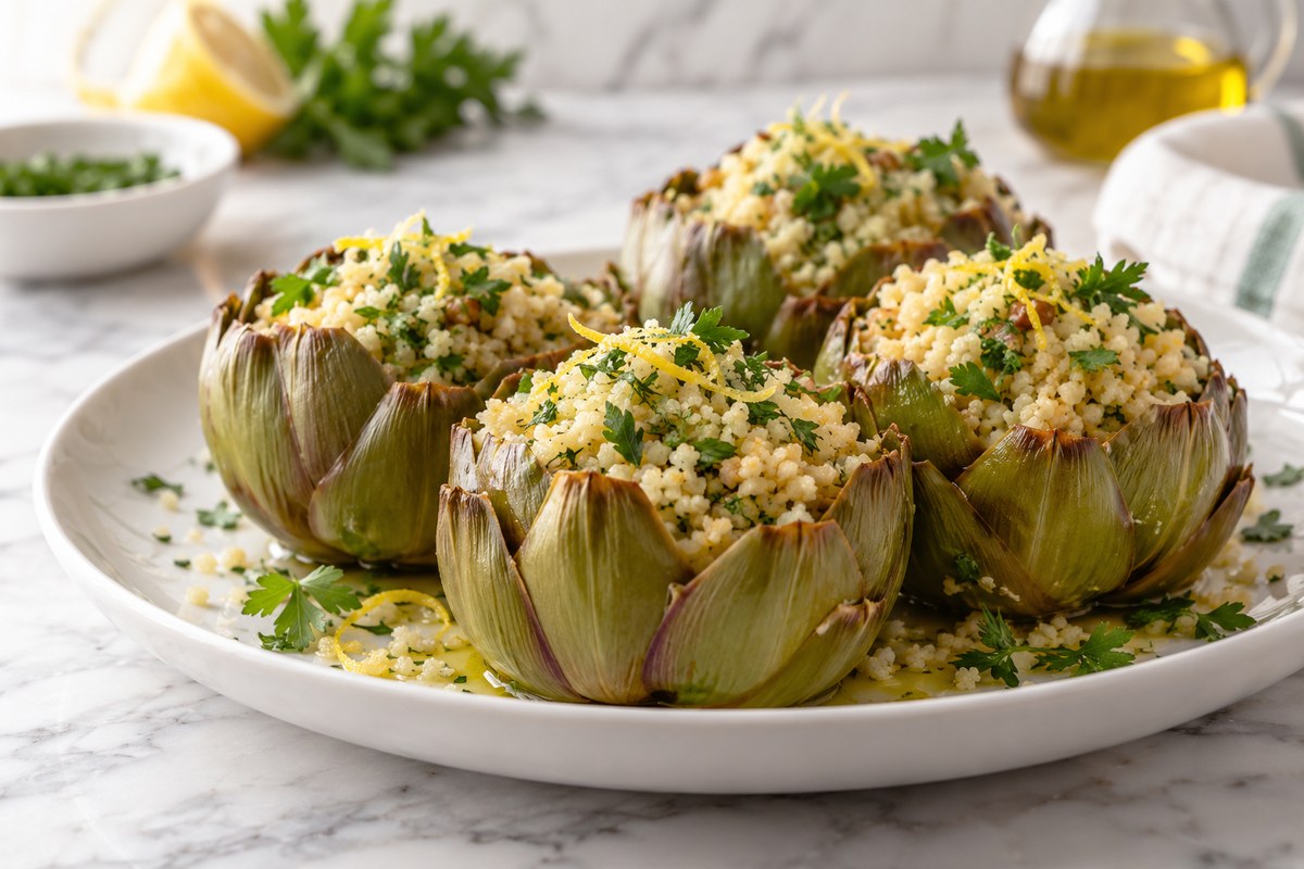 Артишоки, фаршированные кускусом и зеленью