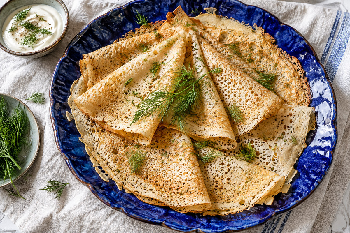 Ажурные блины на минералке с укропом
