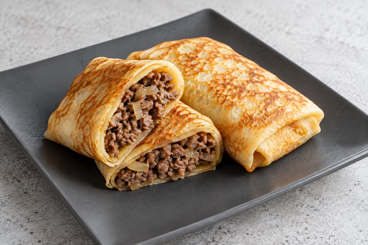Блинчики с говядиной и луком
