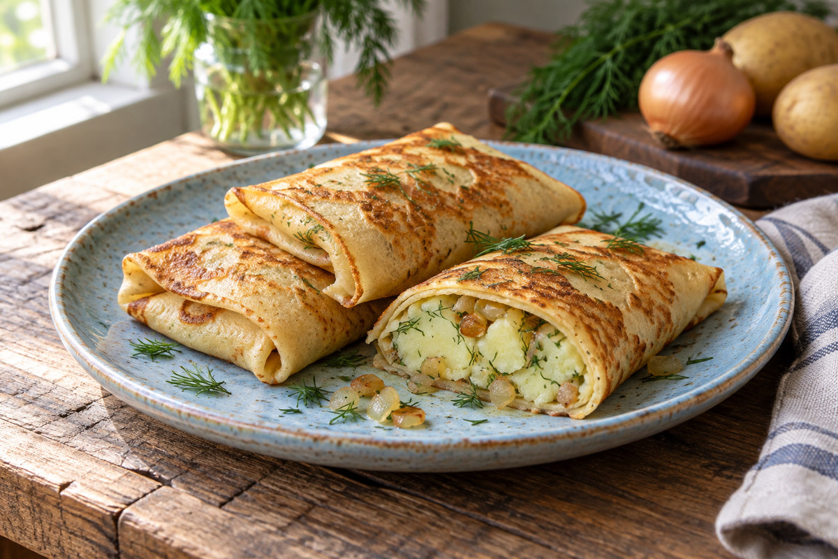 Блинчики с картофелем и жареным луком
