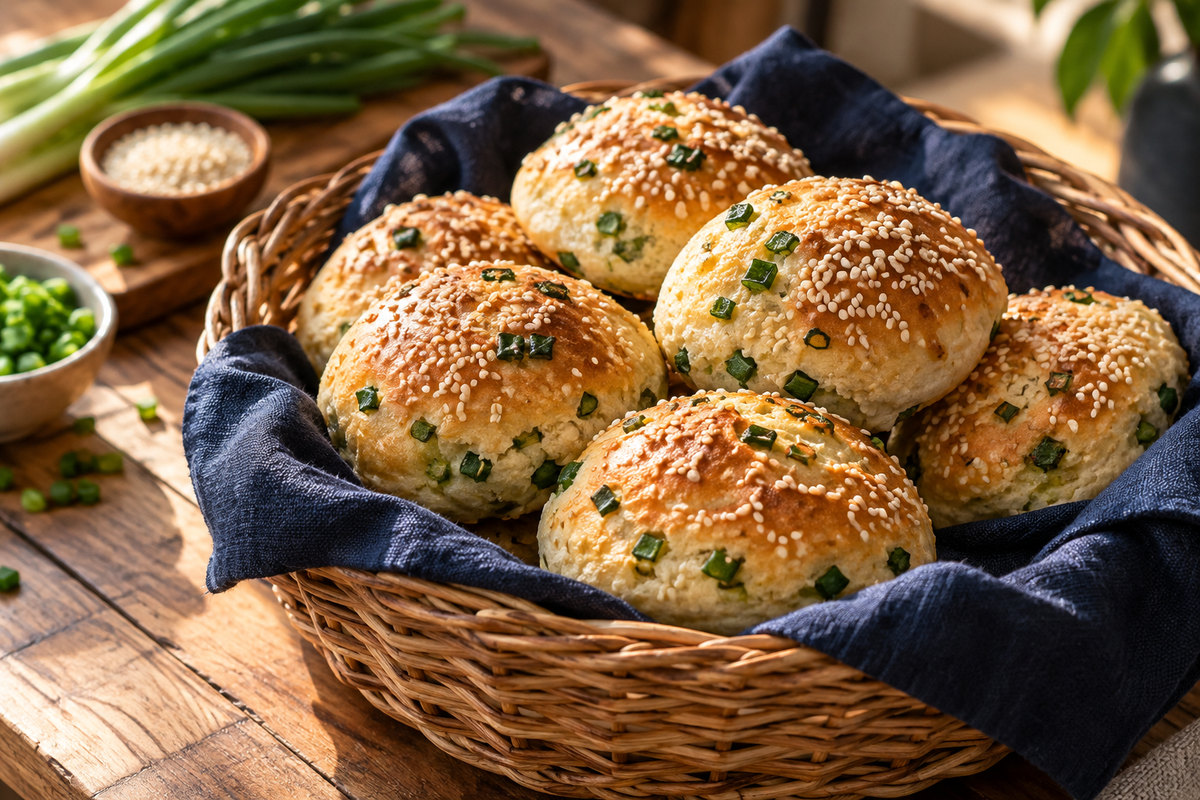 Булочки с кунжутом и зелёным луком