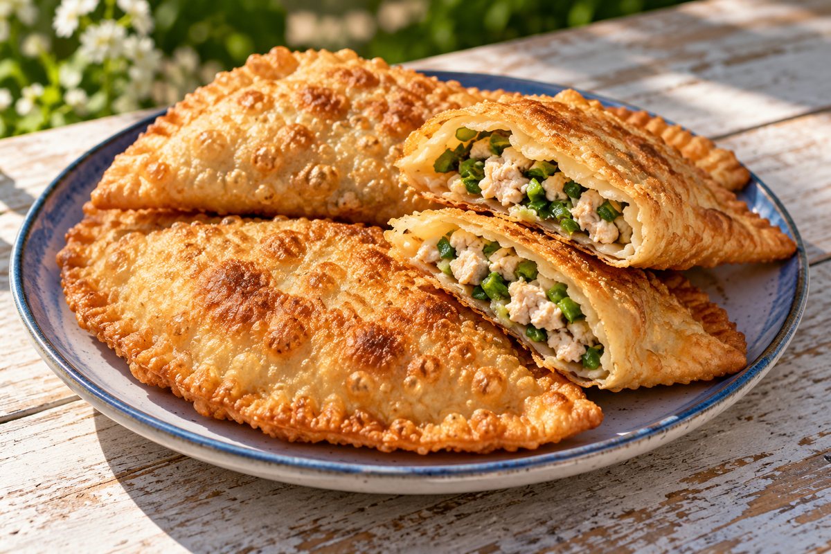 Чебуреки с курицей и зелёным луком