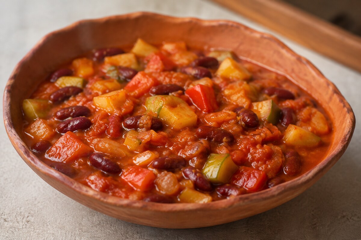 Фасоль, тушённая с овощами