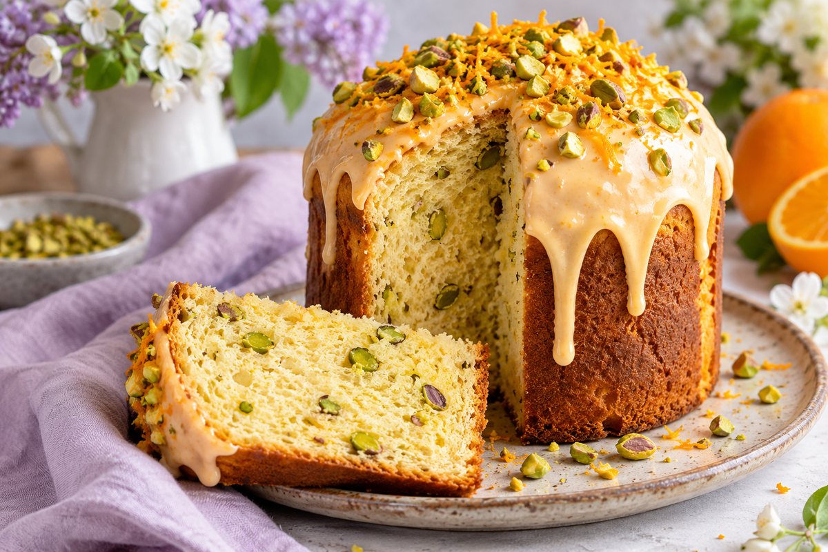 Фисташковый кулич с апельсиновой глазурью