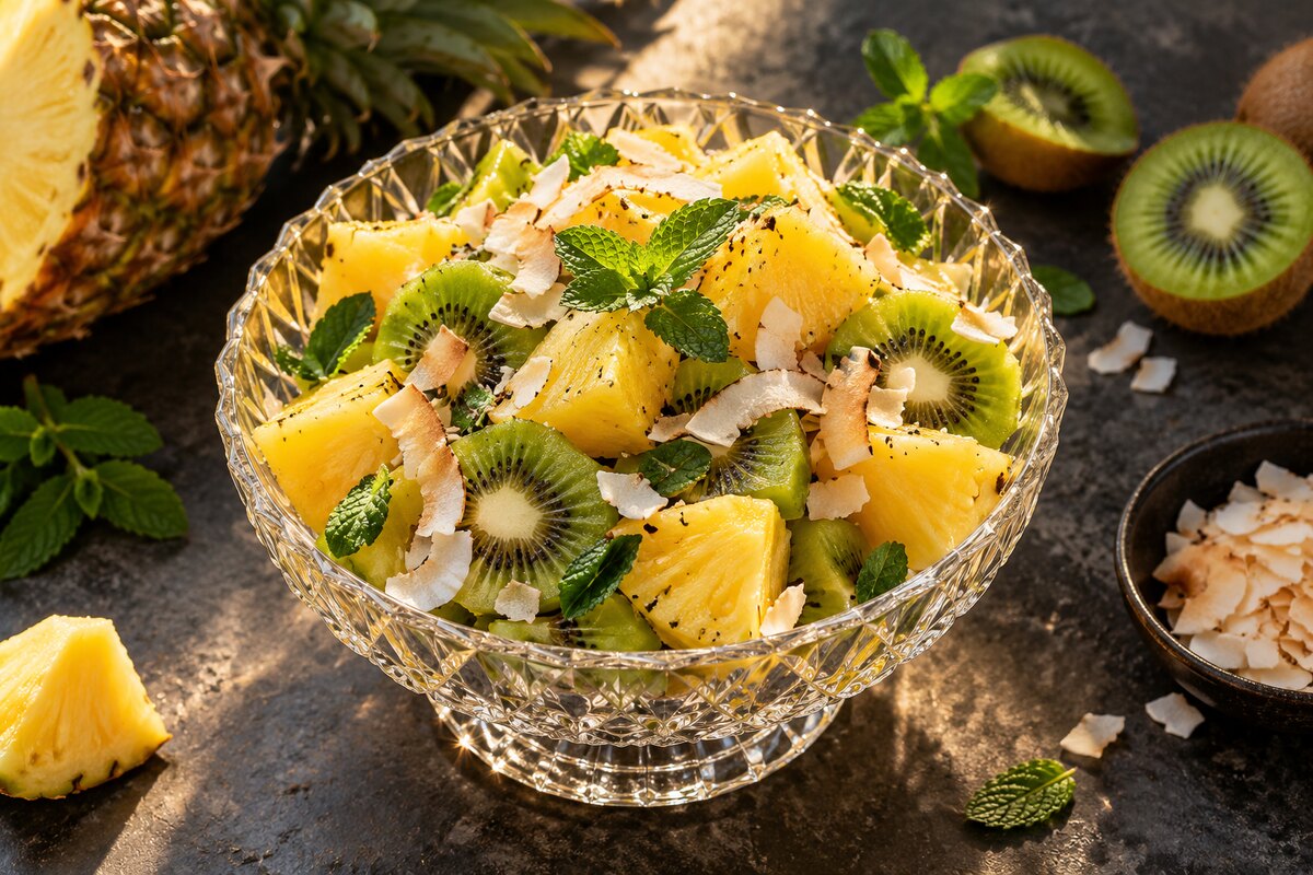 Фруктовый салат с ананасом и кокосом