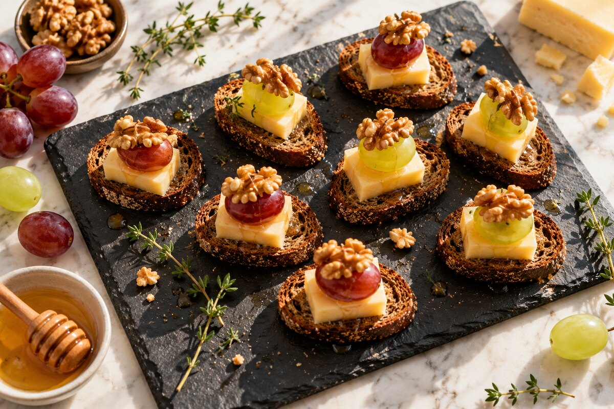Канапе с виноградом и сыром