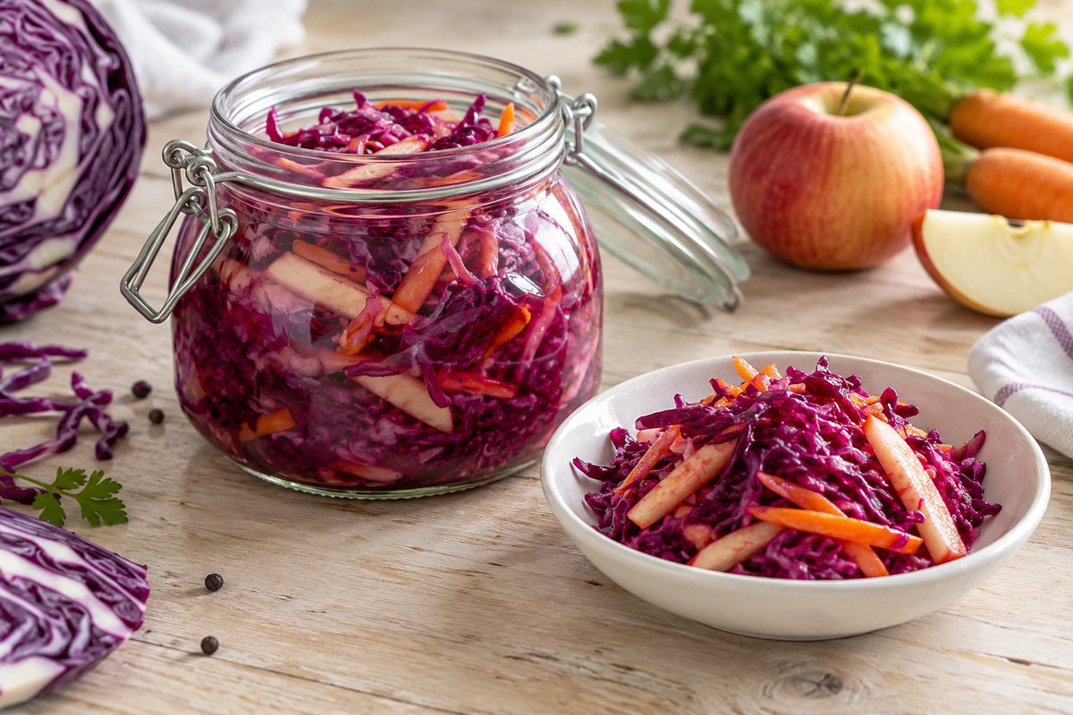 Капуста краснокочанная квашеная с яблоком