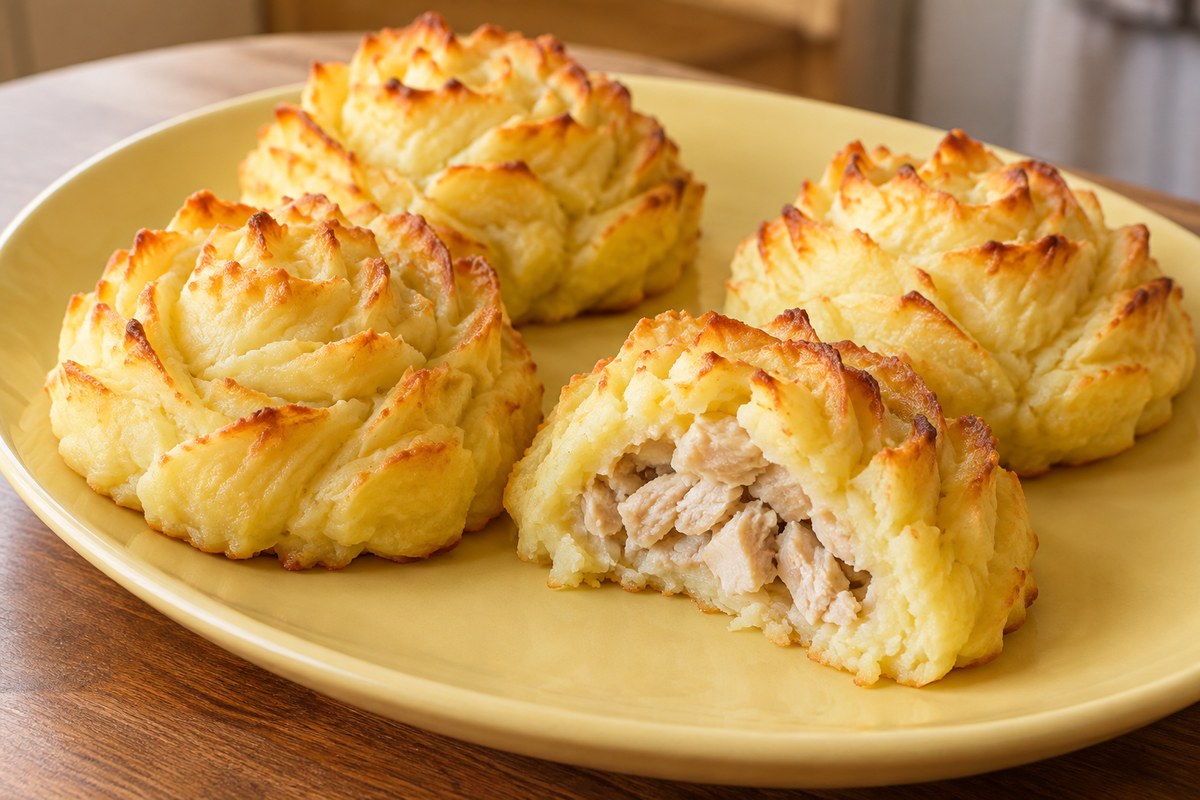Картофельные цветочки с курицей для детей