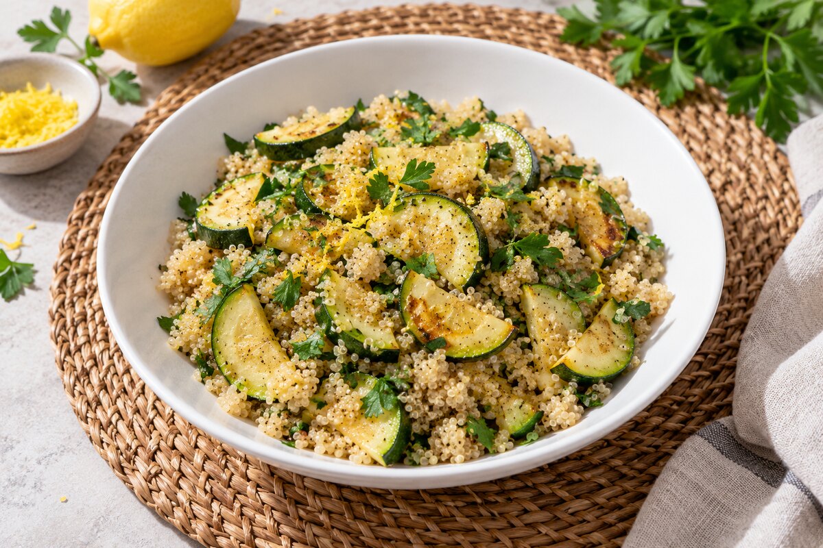 Киноа с кабачками и лимонной цедрой