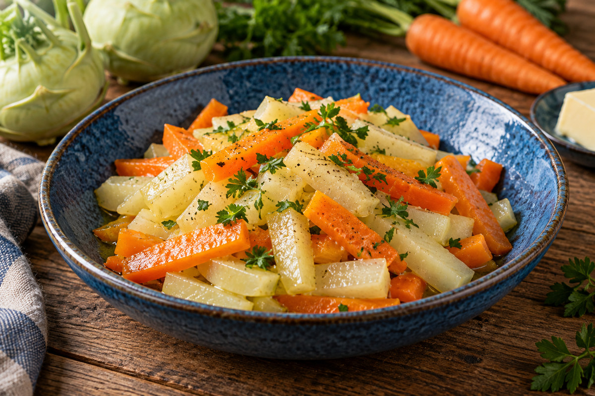 Кольраби с морковью и сливочным маслом