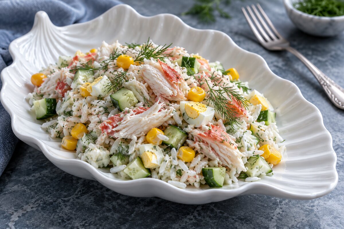 Крабовый салат с рисом и кукурузой