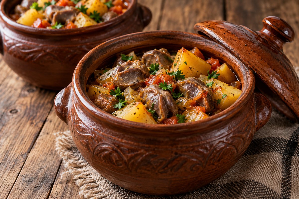 Куриные желудки с картофелем в горшочках