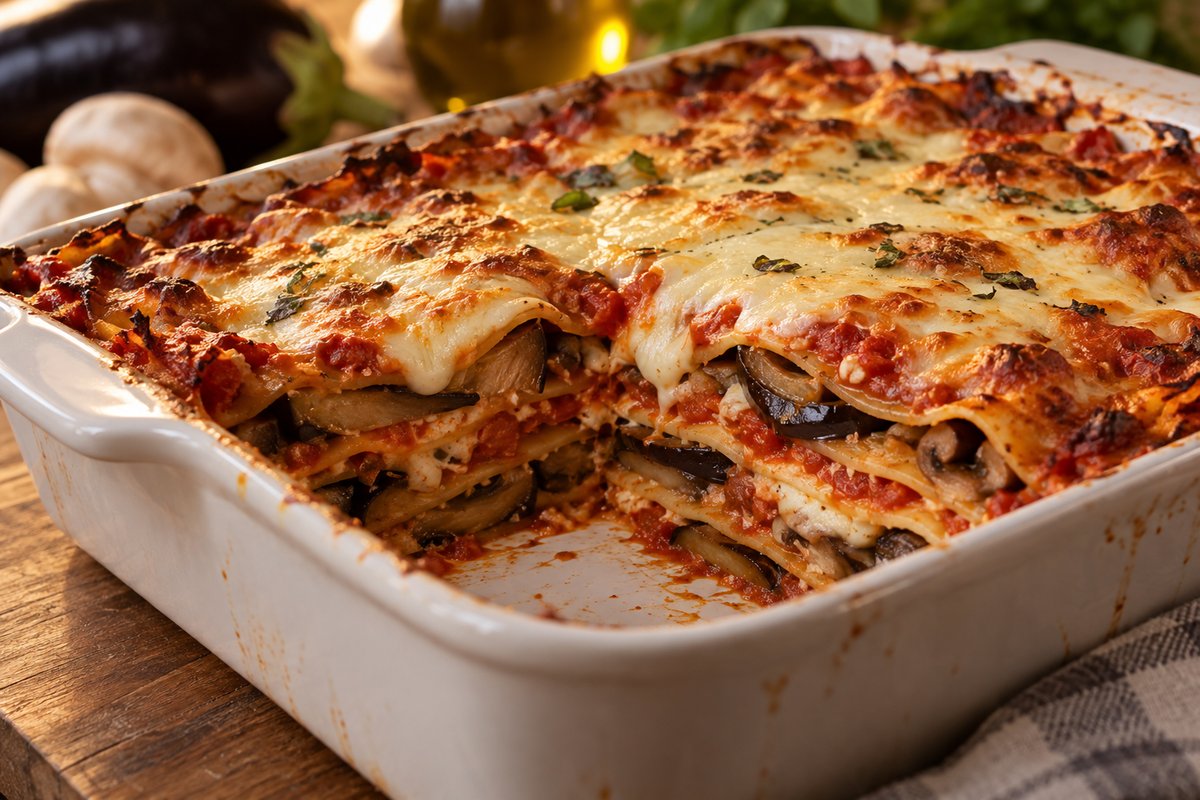 Лазанья с баклажанами и шампиньонами