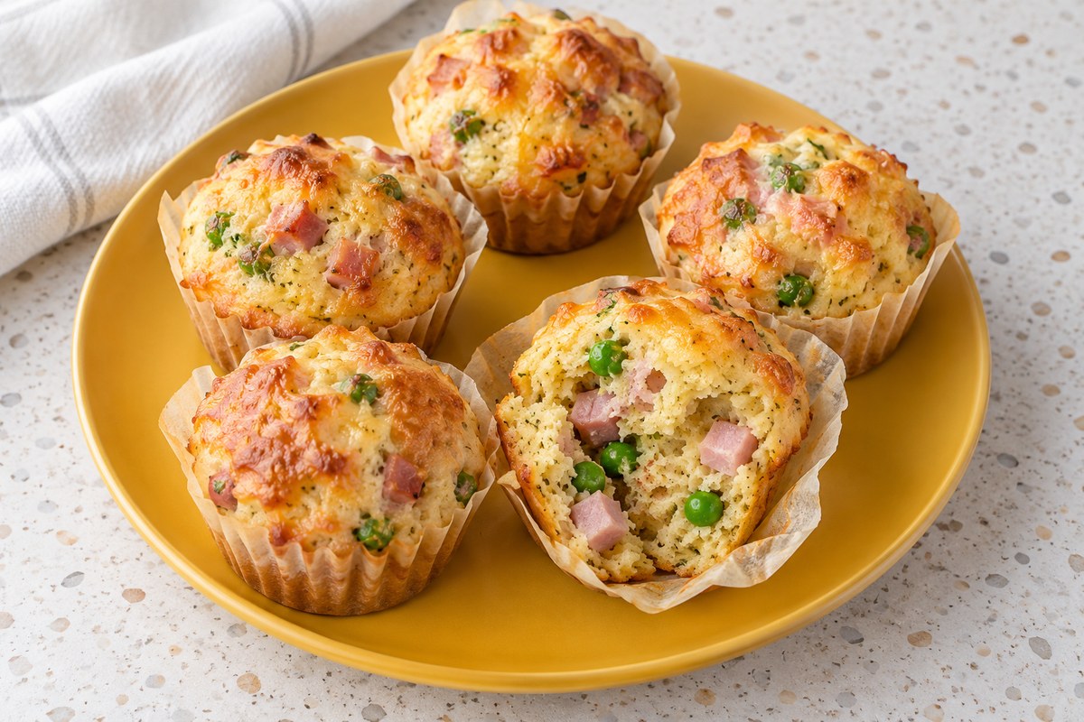 Маффины с ветчиной и зелёным горошком
