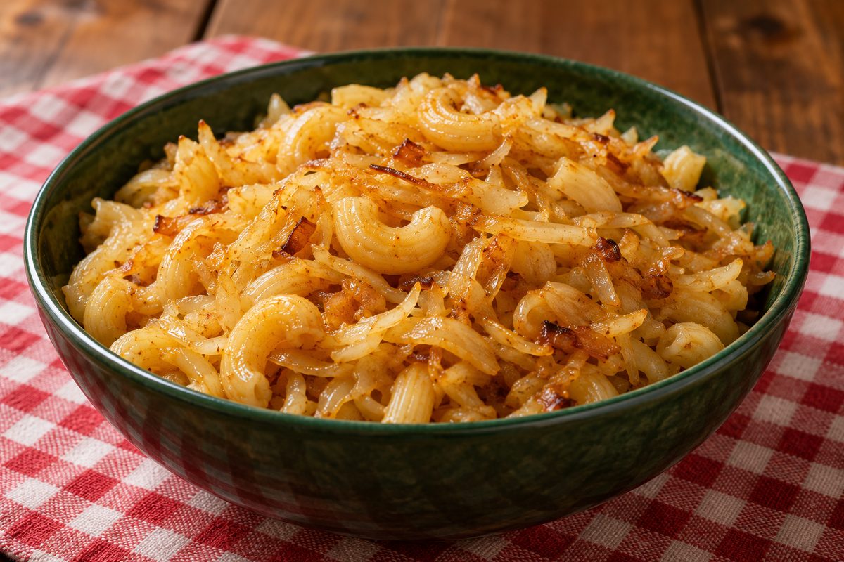 Макароны с тушёной капустой
