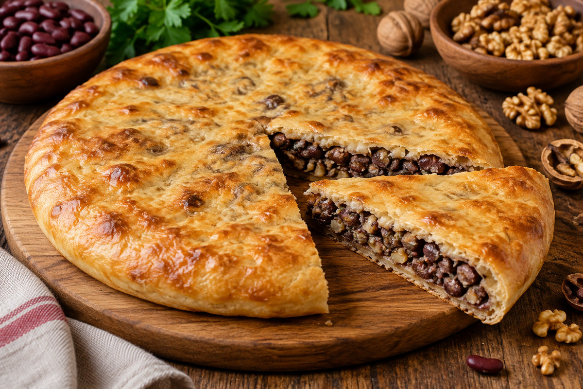 Осетинский пирог с фасолью и грецкими орехами