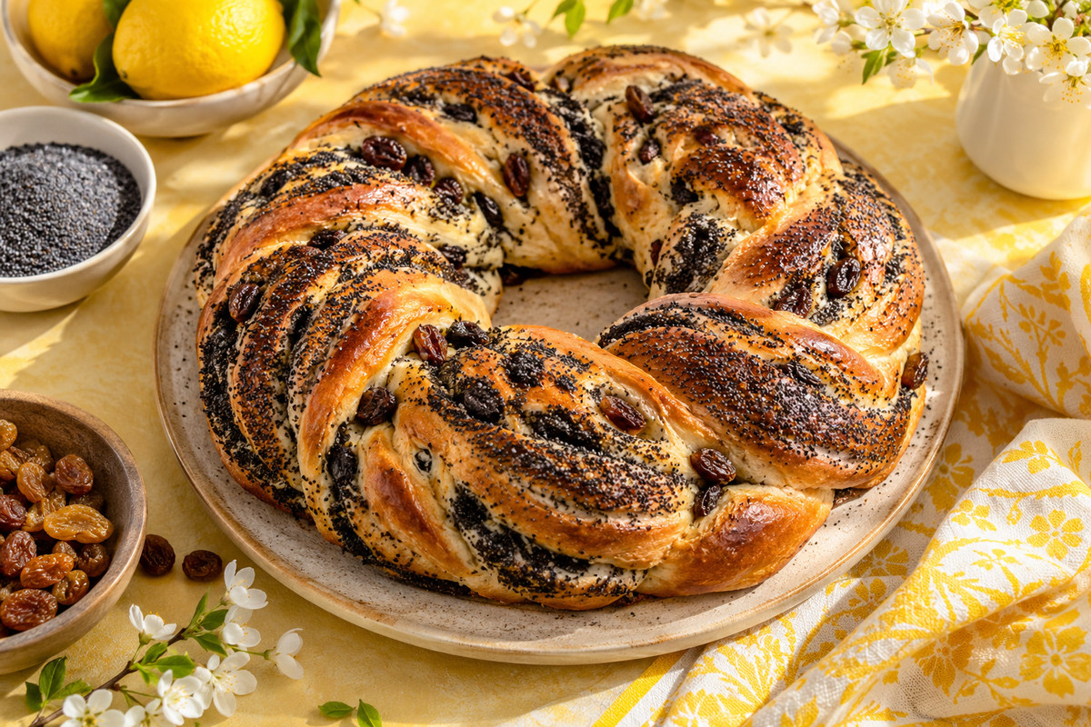 Пасхальный венок с маком и изюмом
