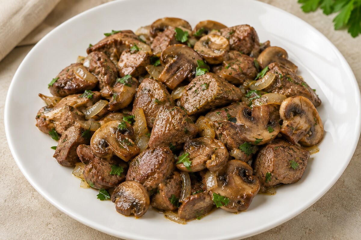 Печень индейки с грибами