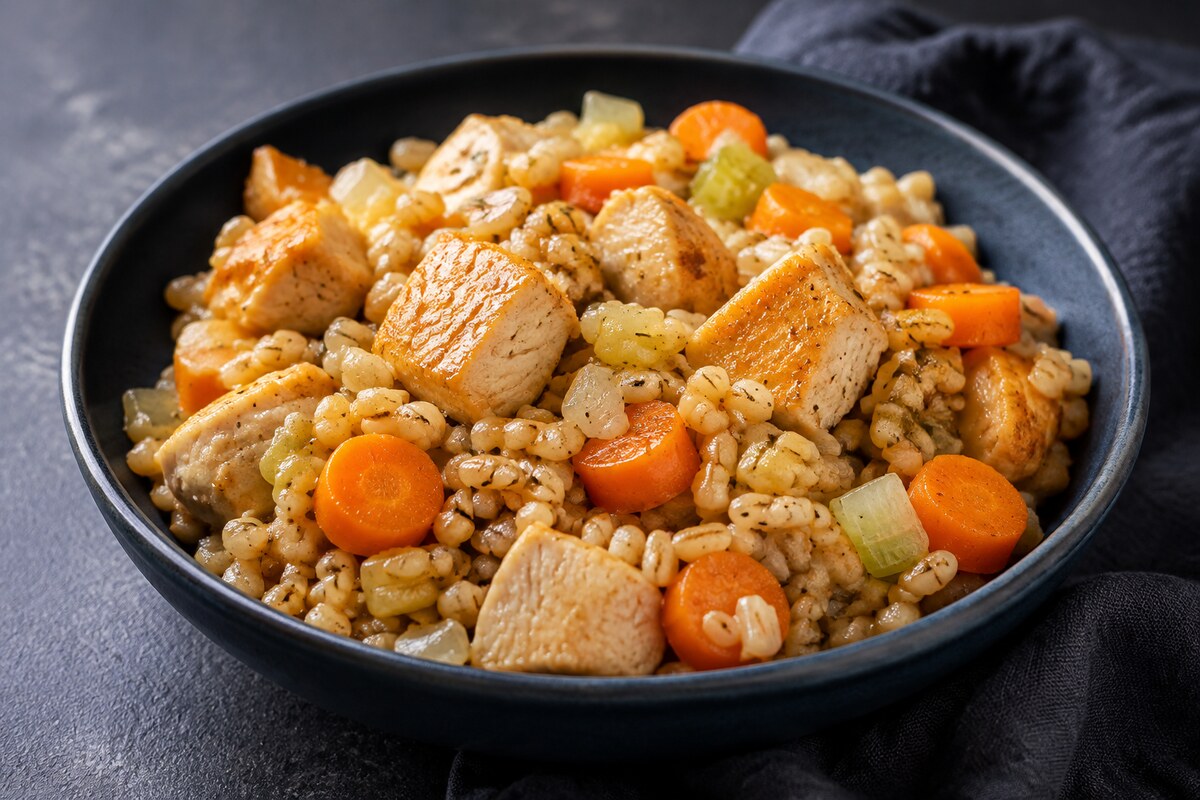 Перловка с курицей и корнеплодами
