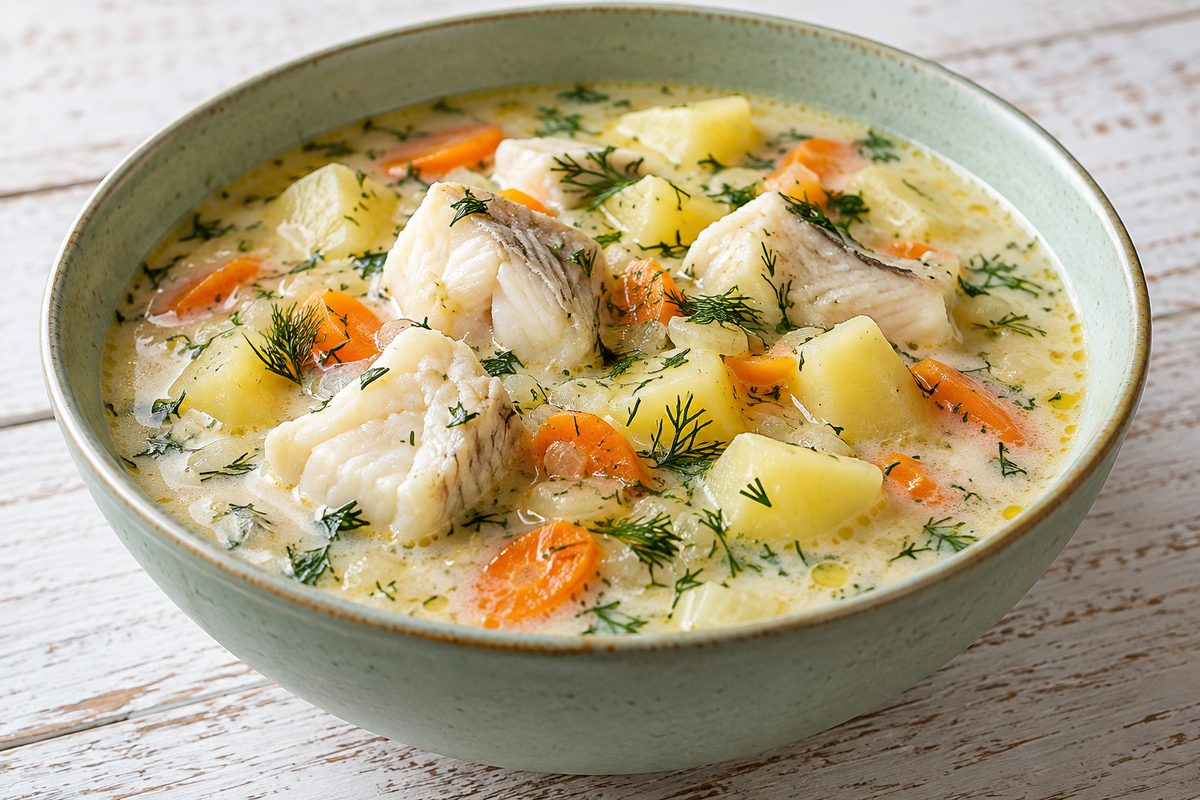 Пикша в сливочном супе с картофелем