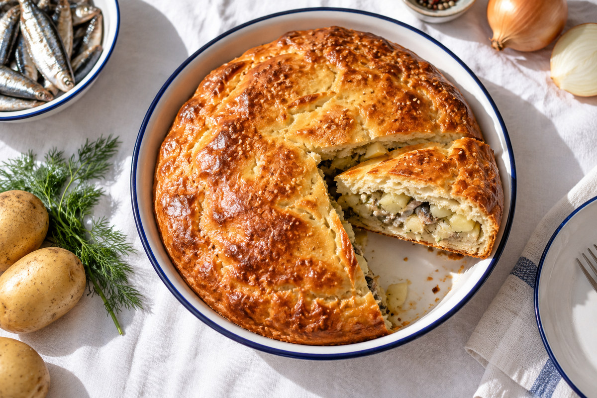 Пирог с килькой и картофелем
