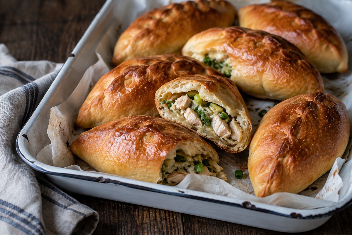 Пирожки с курицей и зелёным луком