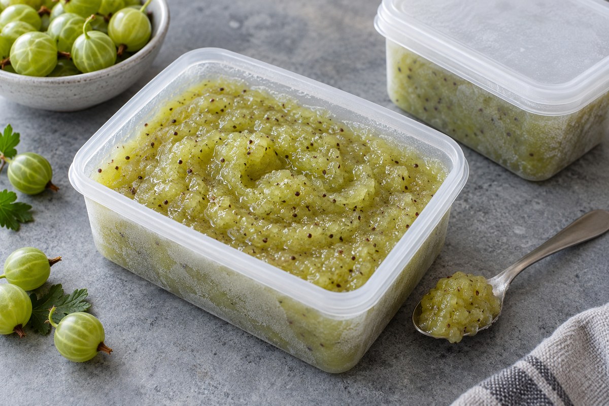 Пюре из крыжовника с сахаром для заморозки