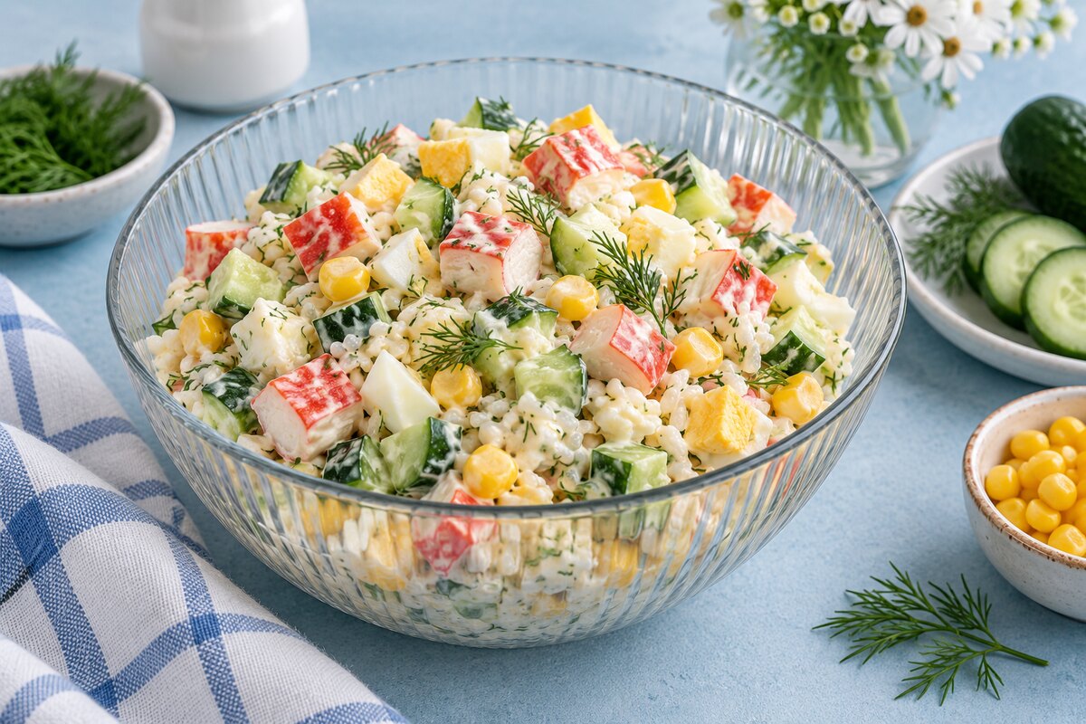 Салат с крабовыми палочками и свежим огурцом