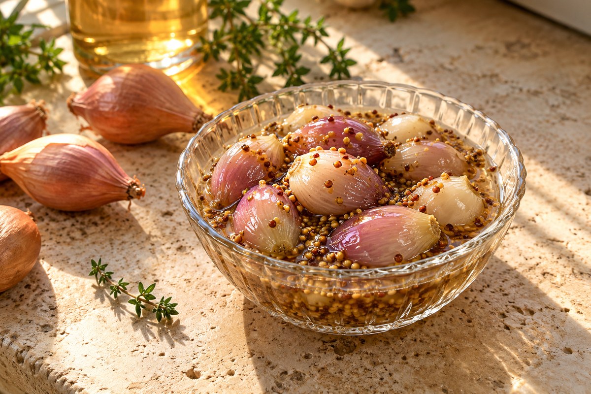 Шалот, маринованный с зернистой горчицей