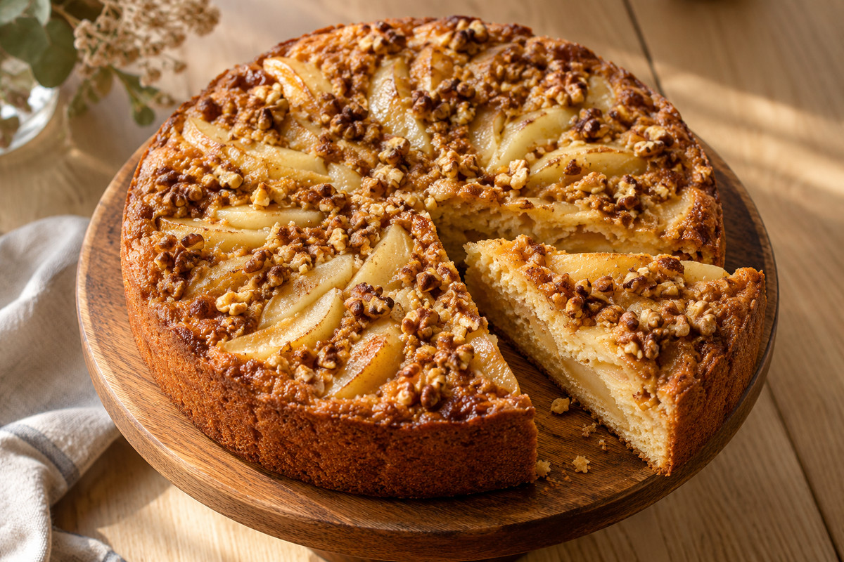 Шарлотка с айвой и грецкими орехами