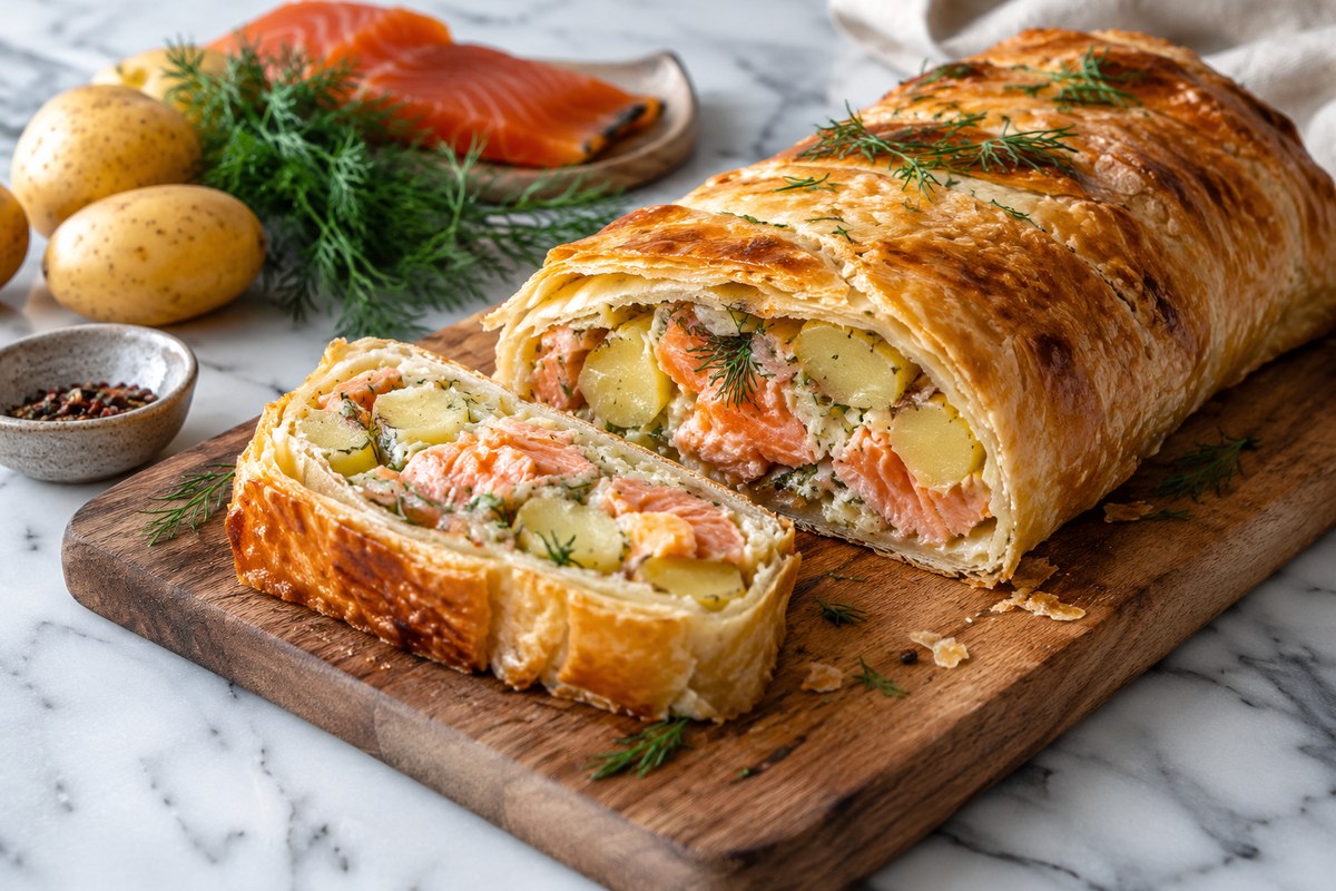 Штрудель с картофелем и копчёной рыбой