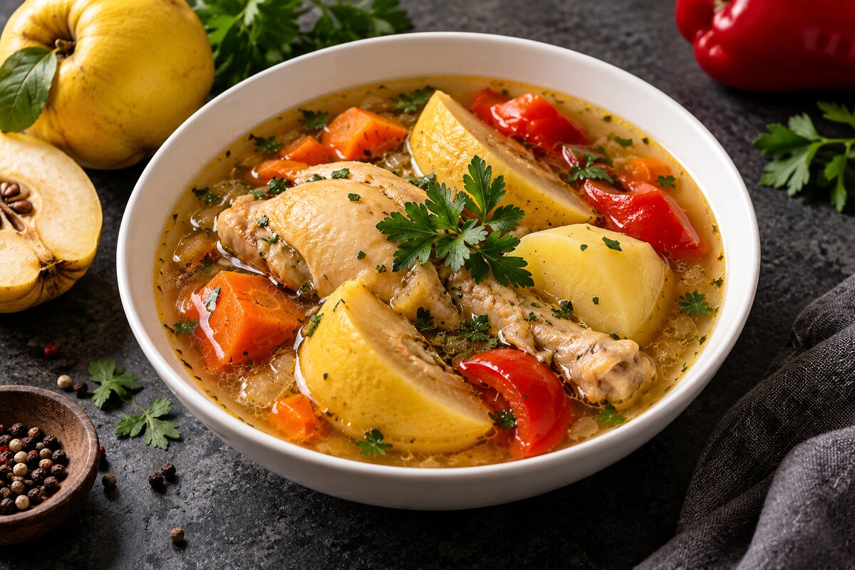Шурпа из курицы с айвой