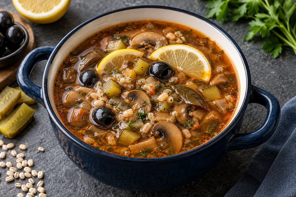 Солянка с грибами и перловкой