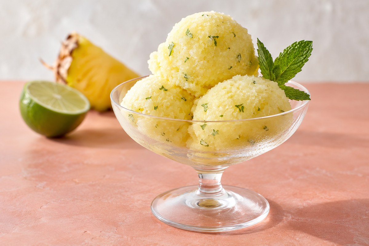 Сорбет из ананаса и мяты