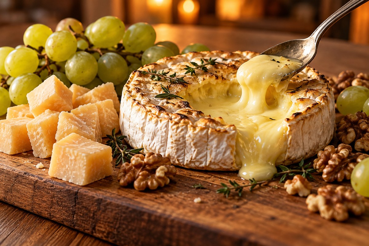 Сырная тарелка с запечённым камамбером и виноградом
