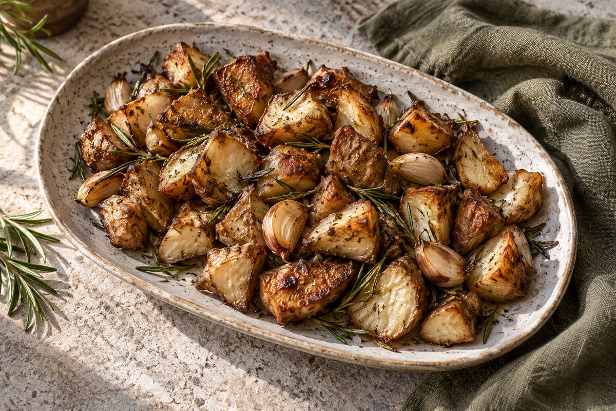 Топинамбур, запечённый с чесноком и розмарином