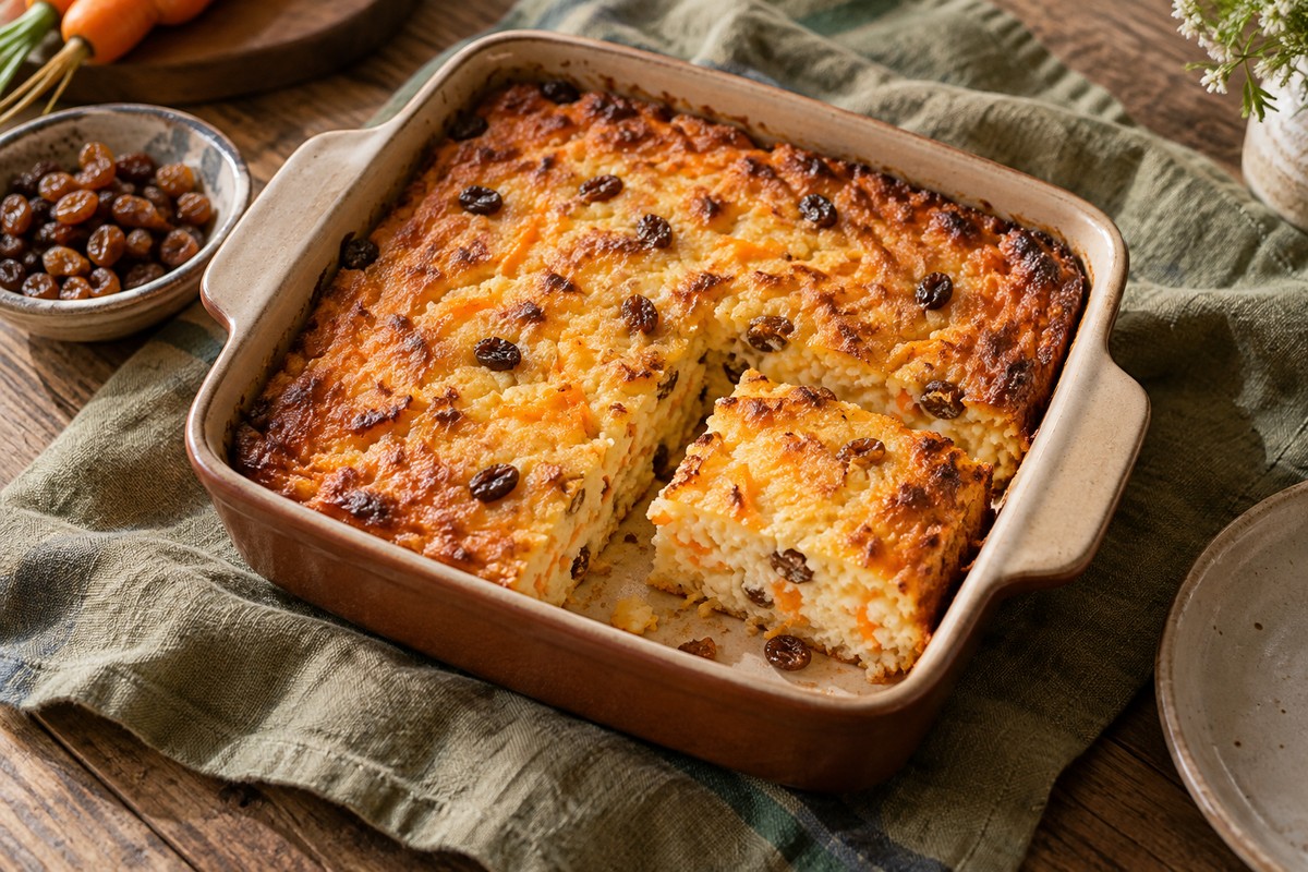 Творожная запеканка с морковью и изюмом