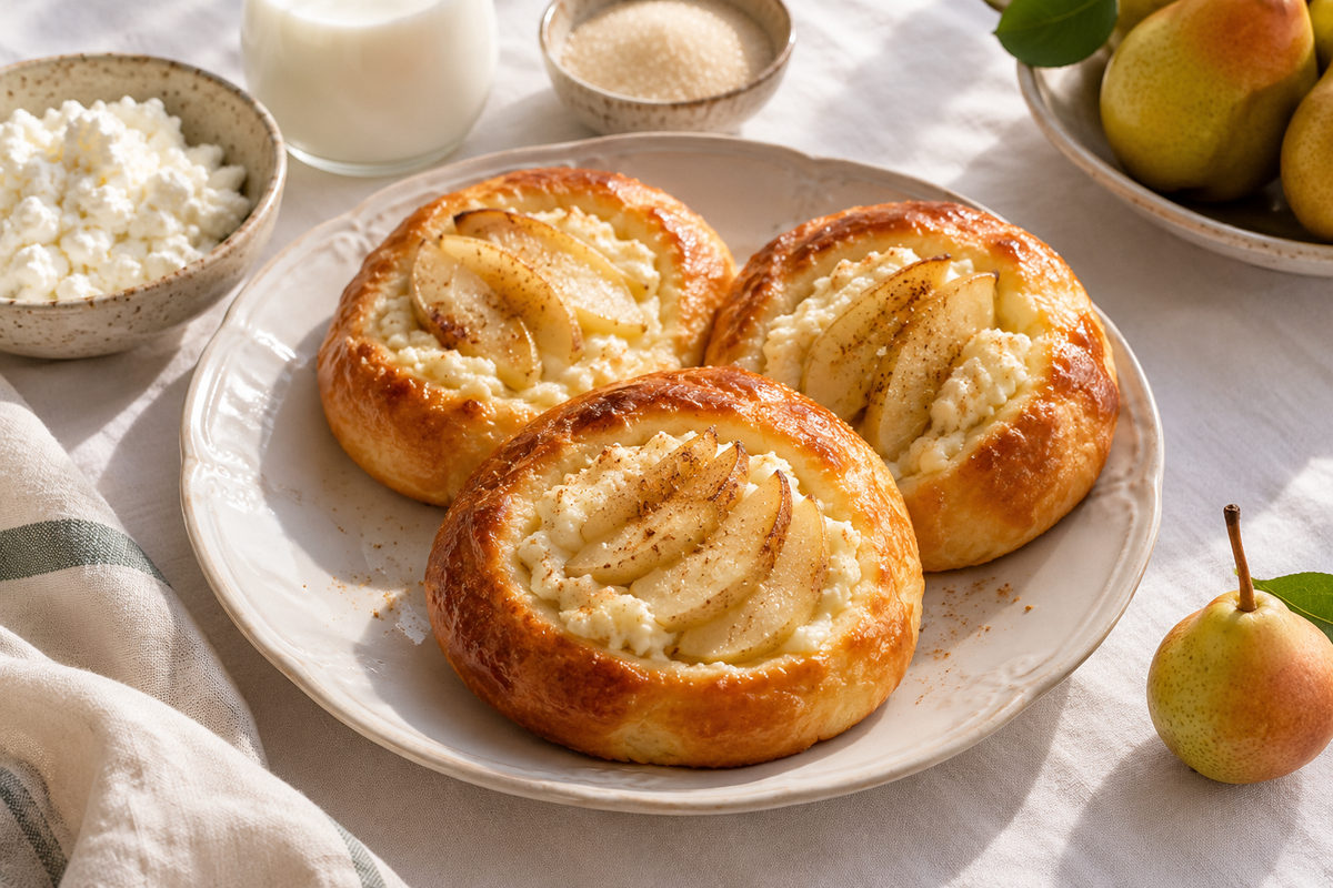 Ватрушки с запечённой грушей и творогом