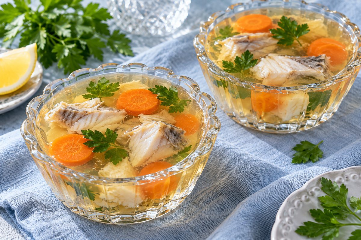 Заливное из карася с овощами