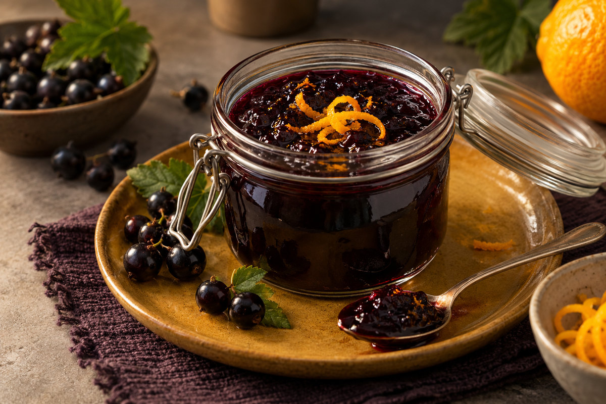 Желе из чёрной смородины с апельсиновой цедрой
